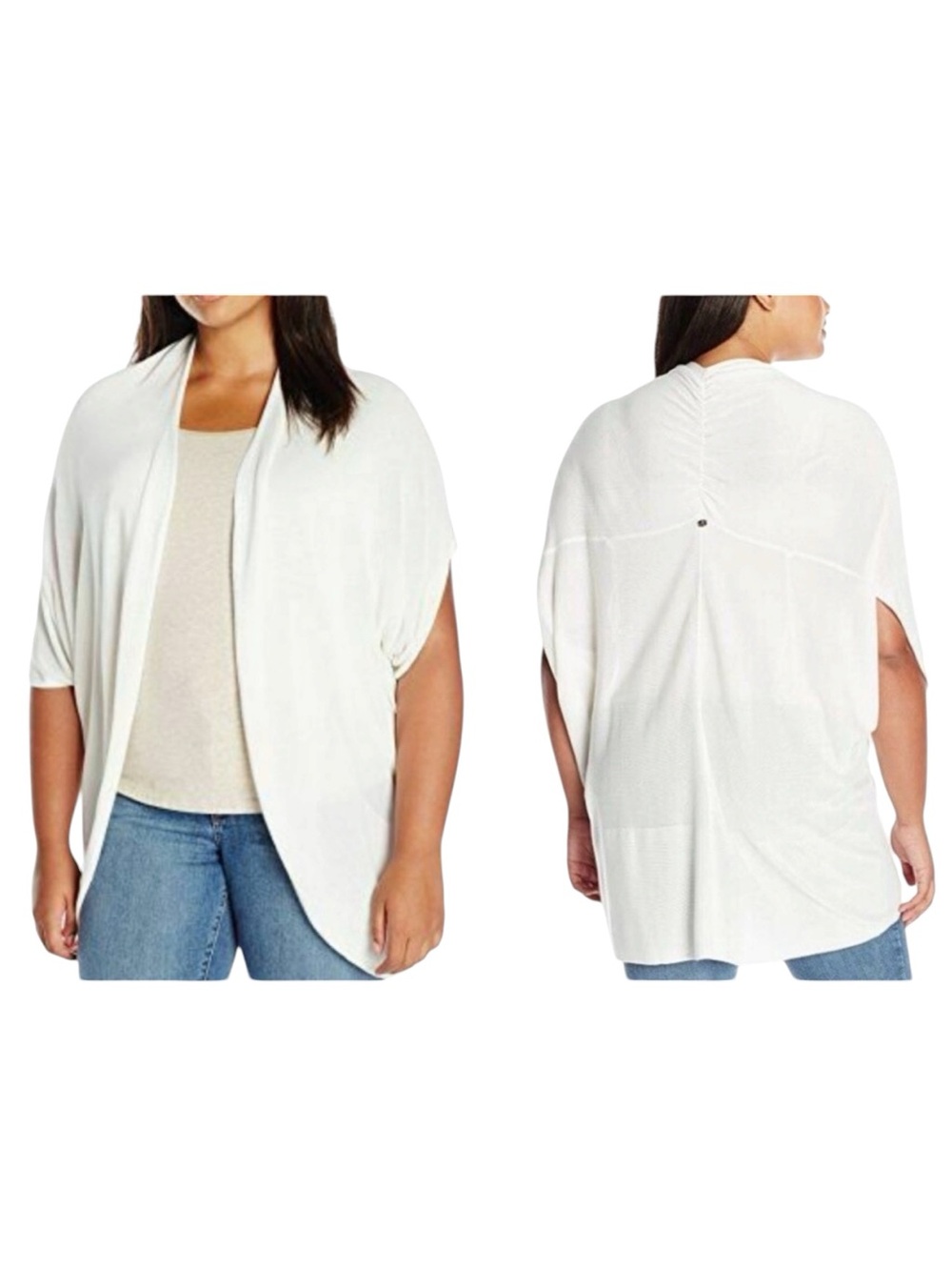 Melissa McCarthy Seven7 Womens Open Cardigan Egret Creamy White Vest 1X